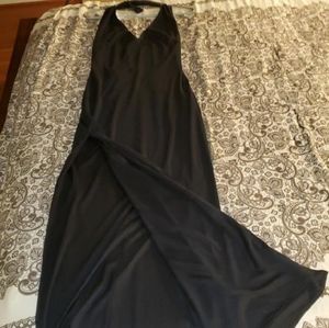 Black Halter Dress with Leg Slit